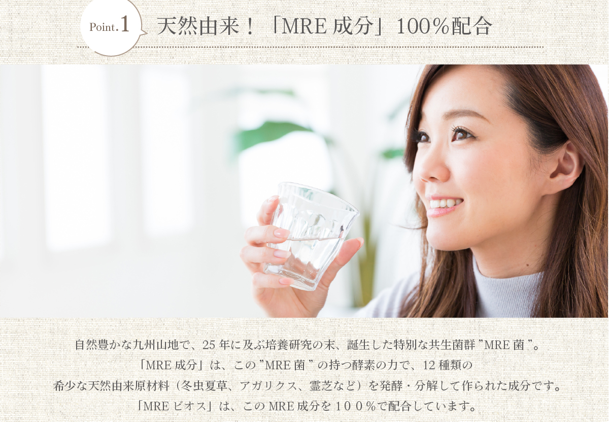 Point.1 天然由来！「MRE成分」100％配合