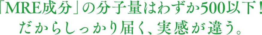 「MRE成分」の分子量はわずか500以下！だからしっかり届く、実感が違う。